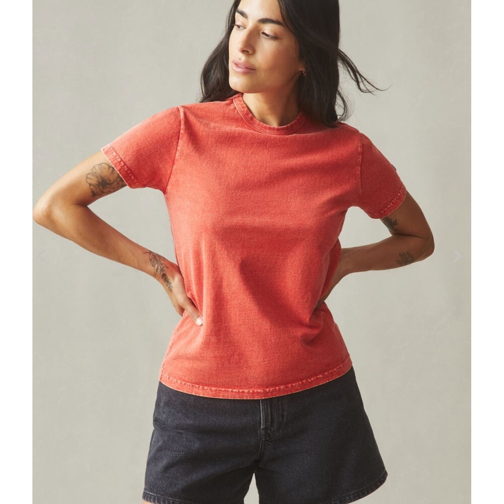 American Giant T-Shirt Womens Small Orange Vintage Mineral Wash Crewneck Tee NEW